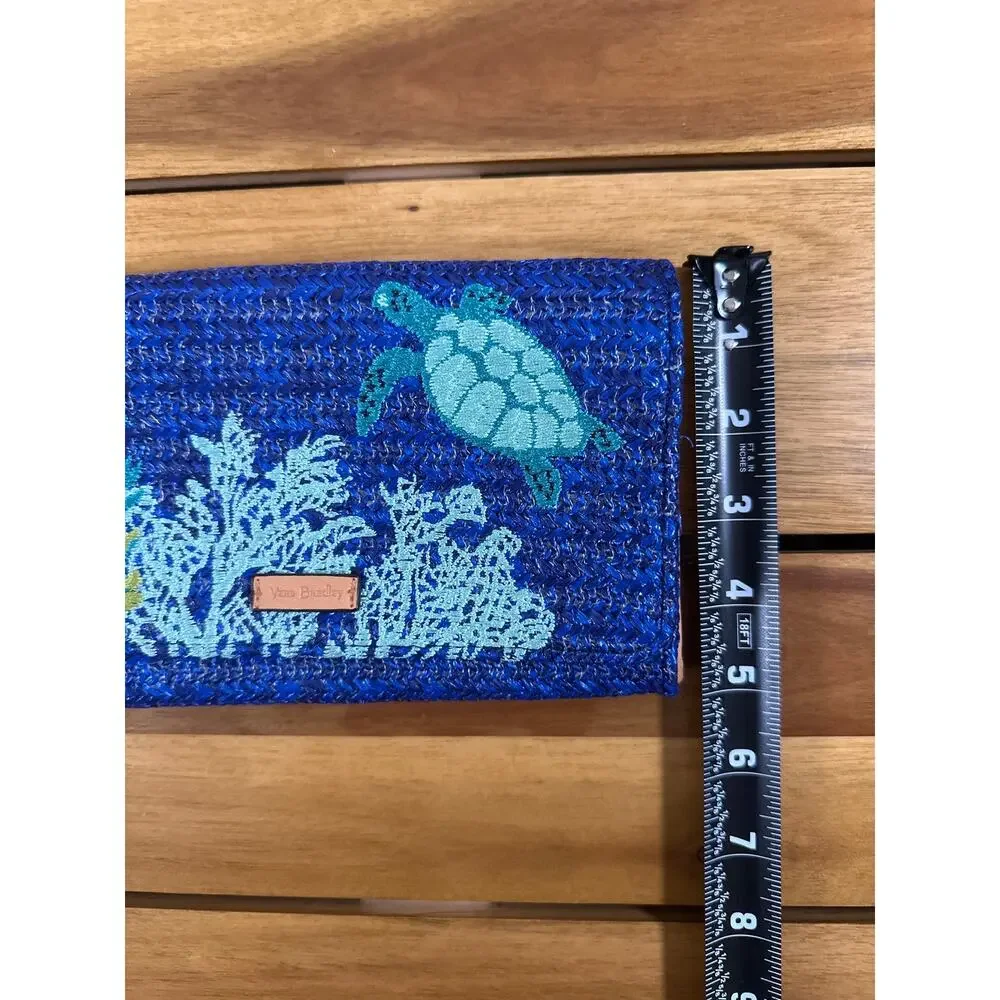 Vera Bradley Blue Raffia Sea Turtle Wallet Wristlet Clutch